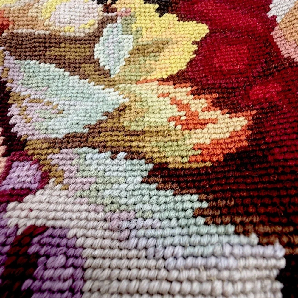 Vintage Needlepoint Pillow Tapestry Throw Pillow Floral Fruit Stitched